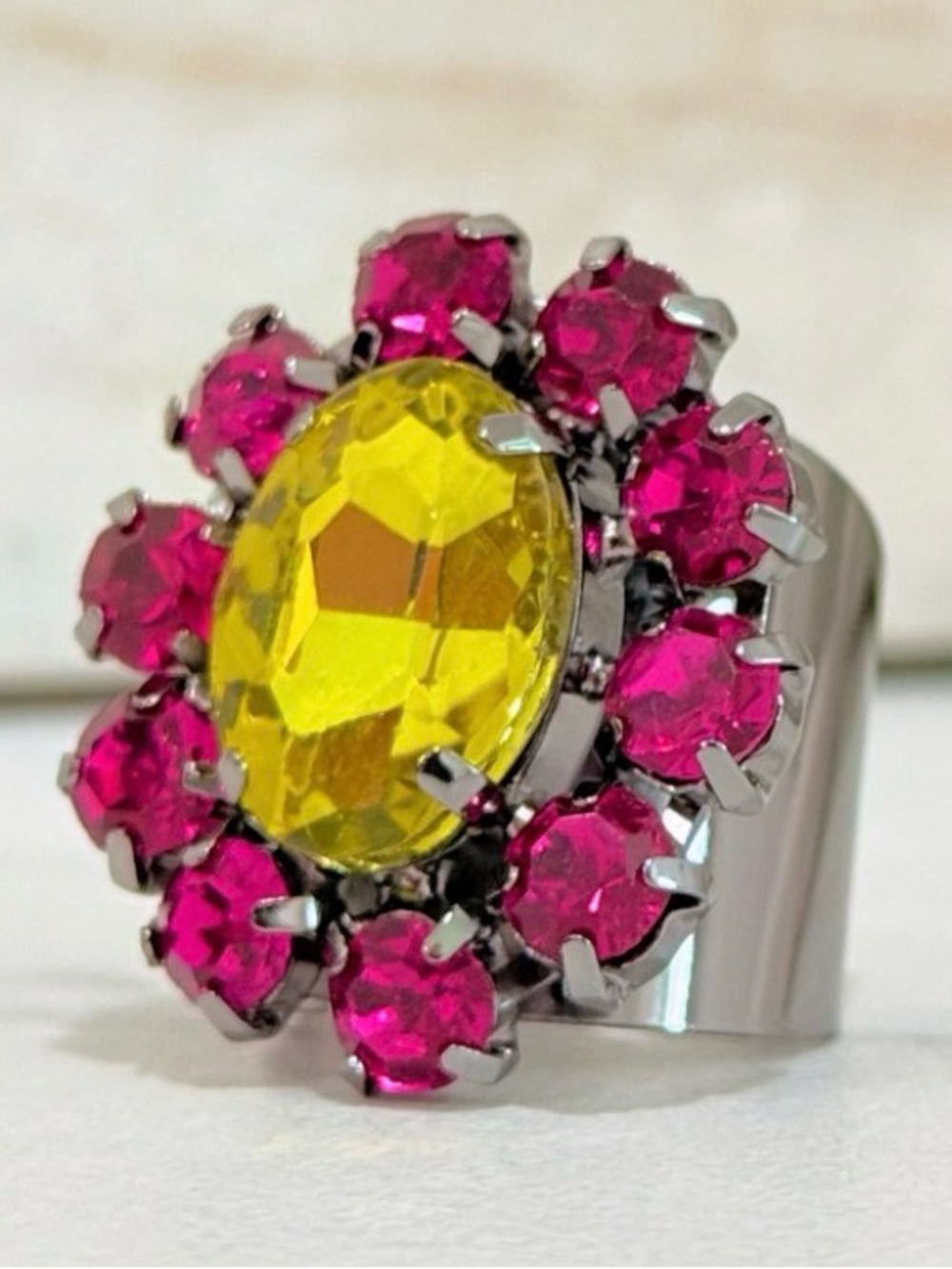 Sienna by TOVA Vibrant Yellow and Pink Floral Cocktail Ring